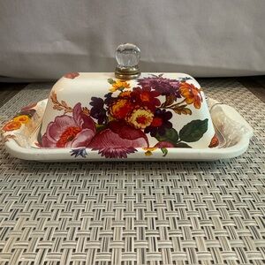 Mackenzie Childs Floral Ceramic Butter Dish with Lid